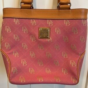 Dooney & Bourke Pink Monogram Canvas Leather Trim Handbag Shoulder Bag